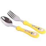 Material: Edelstahl. Baby Kids Fütterlöffel mit Bärenmuster, Edelstahl, Gelb