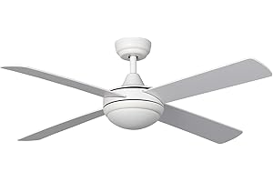 TECHBREY Ventilatore da Soffitto con luce LED Baffín Bianco 15w, 4 pale in legno reversibili, 6 velocità, ultrasilenzioso, telecomando, 132 cm di diametro, timer, motore DC