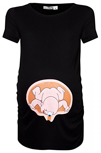 Happy Mama. Women's Maternity Funny Baby Print T-shirt Top Short Sleeves. 576p (Black, UK 10/12)