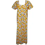Indiatrendzs Women's Cotton Nighty Floral Printed Yellow Nightwear Nightgown (Chest 44)