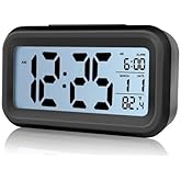 Smart Digital Desk Clock Black with Alarm Dark Sensor Photocell