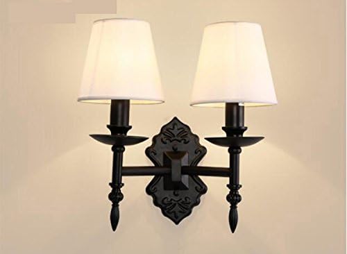 Ydxwan LED Modern Iron Single/Double Wall Lamp Mirror Lamps Simple Fabric Shade Bedside Lamp Bracket Lamp Stairs/Garden/Outdoor Wall Lamp Amber E14 Light Source (without Bulb) (Style : Double head)