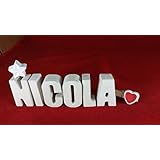 Beton, Steinguss Buchstaben 3 D Deko Schriftzug Namen NICOLA als Geschenk verpackt! Ein ausgefallenes Geschenk zur Geburt, Taufe, Geburtstag oder auch zu anderen Anlässen.