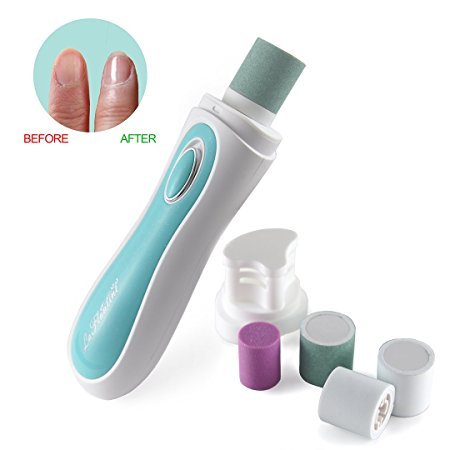 LaFlantine Nail Care Set - Electric Manicure/Pedicure Tool. Easily File, Buff, Shine Fingernail and Toenail. Long Lasting Beautiful Natural Nails. Includes AA Batteries. Free Pouch (Bluish Green)