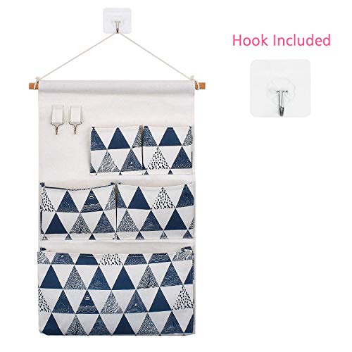 Zeiger 1 pieza de lino Farbric pared armario de la puerta colgante bolsa de almacenamiento con 5 bolsillos para dormitorio, cocina, baño Blue triangle