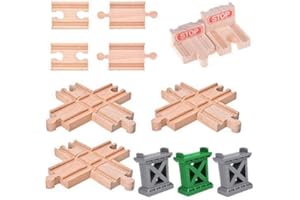 CCCYMM 12 pcs Wooden Train Track Set, Male-Male Female-Female Bump Track,Bridge Pier Track(Random Color),Cross Track and Stop Track Compatible with All Major Brands