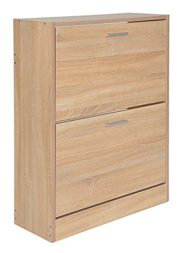 ts-ideen Meuble Commode à Chaussures Blanc Bois Entrée Rangement Bois Chêne Clair Blond 2 Compartiments 81,5 x 63 cm Couloir