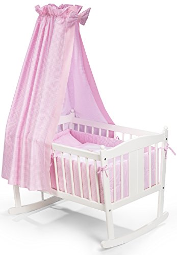 KOKO- Baby | swinging cradle | crib | "KARLA" | white | wooden | complete set | design: bear rose