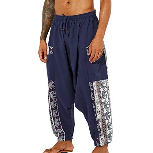 LINSINCH Pantalon Cargo Homme Jeans de Travail Ample en Coton et Lin à Imprimé RéTro de Style Ethnique pour Hommes l'hiver Chaud Fitness