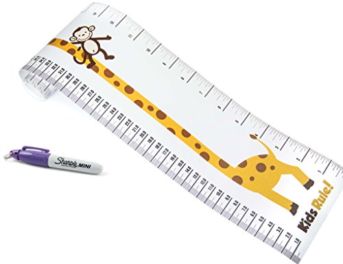 Kids Rule Giraffe And Monkey Plastic Roll-Up Height Measuring Chart. Includes FREE Mini Sharpie Marker Pen, Measures From Birth To Adult. Choice Of 2 Designs