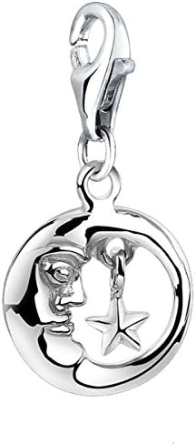 .925 Sterling Silver Moon &amp; Star Clip on Charm for Charm Bracelets
