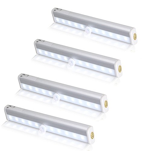 Preisvergleich Produktbild LED Schrankbeleuchtung, Nachtlicht mit Bewegungsmelder, 10 LED Batteriebetrieben Kabinett Nachtlicht, Auto On / Off PIR Motion Sensing Licht für Schlafzimmer, Küche, Gang, Schubfach, Wandschrank ,usw …