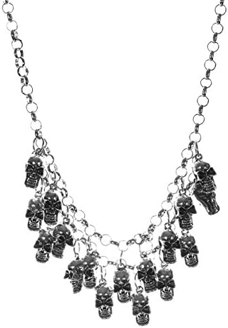 JapanAttitude Silver Necklace with Multi Skulls, Gothic Pirate