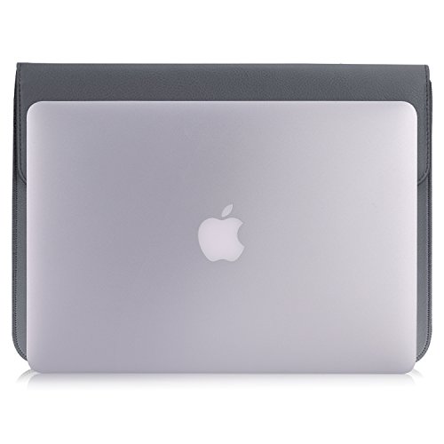 MoKo MacBook Air / Pro 13.3 Zoll Laptop Hülle – PU Leder Tasche Schutzhülle Lederhülle Wallet Case Leather Sleeve Aktentasche mit Karten-Slot für Apple MacBook Air / Macbook Pro 13.3 Zoll, Grau - 2