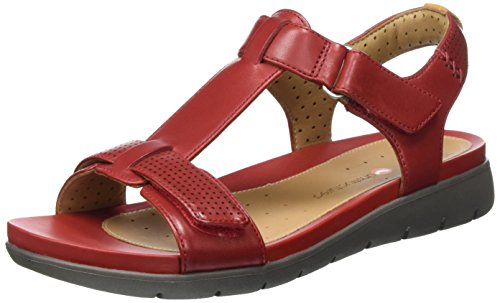 Clarks 261250864, Sandalias Mujer, Rojo (Red Leather), 36 EU