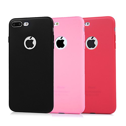 3x Funda iPhone 7 Plus  Carcasa Silicona Gel Case Ultra Delgado TPU Goma Flexible Cover para iPhone 7 Plus - Negro   rosa   sand  a roja