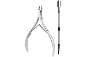 JCHENYE Set di 2 pezzi di forbici e spingi cuticole di precisione - Kit per la pulizia delle unghie - Acciaio inossidabile professionale.