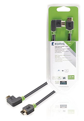 König KNV34260E20 Hochgeschwindigkeits-HDMI-Kabel mit Ethernet, nach rechts abgewinkelt, 2 m grau - 2