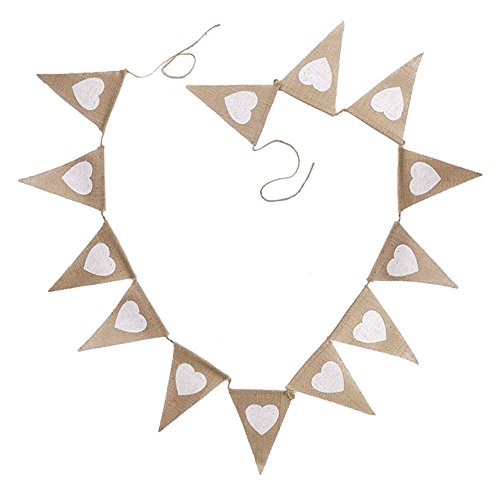 Nikgic Jute Herz Wimpel Wimpeln Dreieck Wimpel Bunting Fahnen Banner für Weihnachts Hochzeit Geburtstag Party Dekor