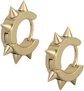 SHINEstyle Men Women Spikes Rivet Studded Surgical Stainless Steel Punk Spiky Round Huggie Hoop Earrings (Gold)
