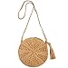 Produktbild ZJPP Runde handgemachte Umhängetasche, Rattan häkeln Stroh gewebt Korb Bali Handtasche Runde Kreis Crossbody Shopper Strand Einkaufstasche