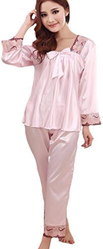 FAPIR Womens Satin Silk Long Sleeve Sleepwear Nightwear Pajama Set