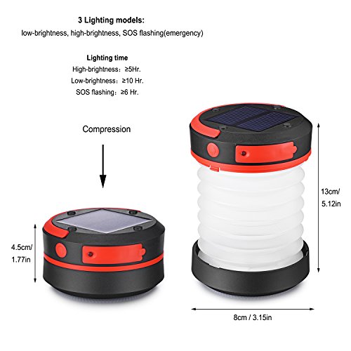 Liqoo® LED Campinglampe Solar Campingleuchte Camping Zelt Laterne Wasserdicht Faltbar Tragbar Zusammenklappbar Taschenlampe mit SOS und Power Bank Funktion, mit USB und Solarpanel aufgeladen - 2