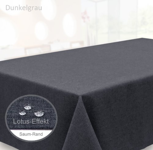 Tischdecke Leinen Optik, FARBE wählbar, Gartentischdecke Wasserabweisend, Rund 160 cm, Dunkelgrau, Beautex - 2