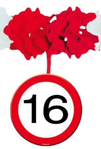 23-tlg. Partyset * 16. GEBURTSTAG * mit Verkehrschild Deko: Girlande + Rotorspiralen + Absperrband und vielen Luftballons von CARPETA® // Dekoset Dekobox Verkehrsschild - 3