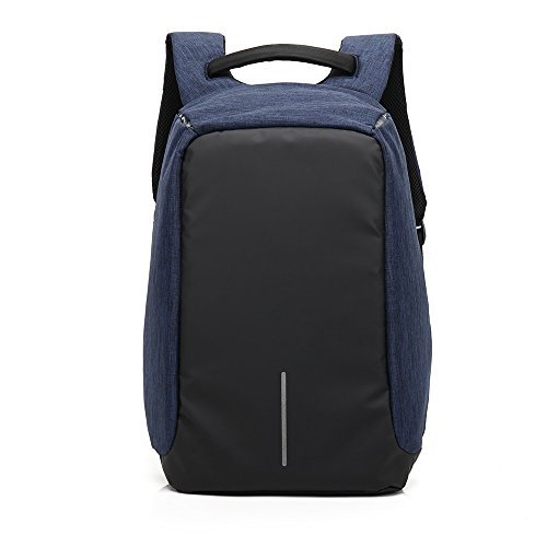 Anti-Theft Canvas Laptop Travel School Bags Backpack Rucksack with USB Charging Port (blue)