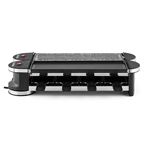 Klarstein Tenderloin 50/50 Raclette Tischgrill (1200 Watt, 8 Personen, 360°-Basis, Grillplatte, heißer Stein) schwarz-silber - 3