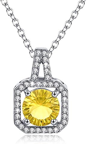 Birthstone Necklace Halo Diamond Citrine Yellow Cubic Zircon November Square Pendant Christmas Gifts