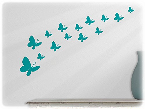 Preisvergleich Produktbild wandfabrik - Wandtattoo / Wallsticker - 14 Schmetterlinge (S7S2) in Türkis