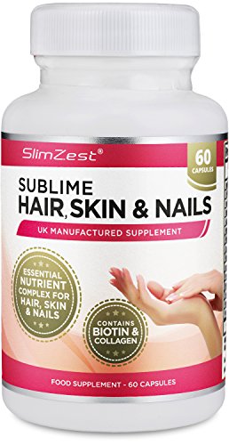 SlimZest Biotin - Hair Skin & Nails Complex - 60 Capsules - UK Manufactured - Premium Quality Biotin Complex with 15 Ingredients - Contains Collagen Vitamin C, B6, B12 & D3 - Added Essential Minerals - Order Today From A Well Known Trusted UK Brand (60x Capsules)