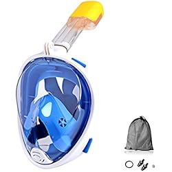 Máscara de Buceo para Snorkel con 180° Vista Panorámica Buceo natación Fácil respiración Máscara facial completa Anti-Fugas y Anti-Niebla para Adultos, Jóvenes, Niños con tapón de auriculares (Blue, S/M)