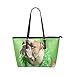 Produktbild Plsdx Grüner Hut Hund Welpe große Leder tragbare Top Griff Hand Totes Taschen kausalen Handtaschen mit Reißverschluss Schulter Shopping Geldbörse Gepäck Veranstalter für Lady Girls Womens