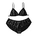 Price comparison product image Fashion Women Sleepwear Sexy Lingerie Nightwear Plus Satin Plain Lingerie Set Black
