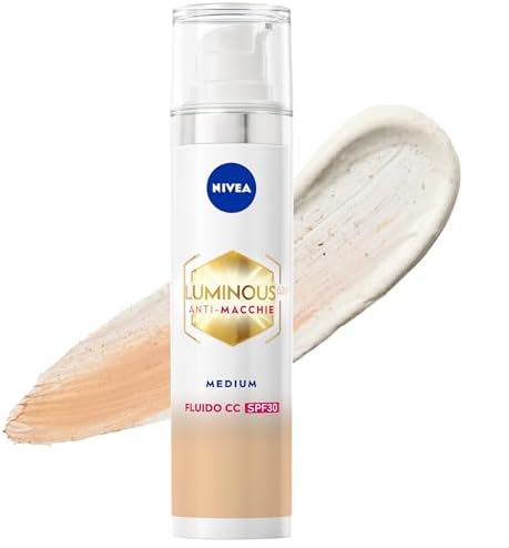 NIVEA Luminous630 Fluido CC Cream SPF 30 3-in-1 Medium 40 ml, Crema colorata viso con pigmenti incapsulati e tripla azione anti-macchie, Crema antimacchie viso con Acido Ialuronico e Thiamidol