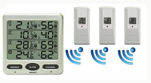 Funk Thermometer Froggit FT0073 mit 3 Aussensensoren Luftfeuchte LCD Display Min/max