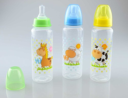 Baby Bottles Pack of 3 Farm Animal 150ml / 250ml Feeding Silicone Teat BPA Free