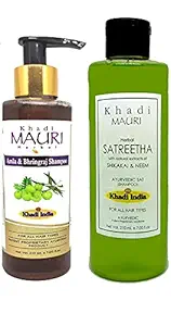 Khadi MAURI Amla Bhringraj & Satreetha (Shikakai/Neem) Shampoo, Multicolor, 420 ml, Pack of 2