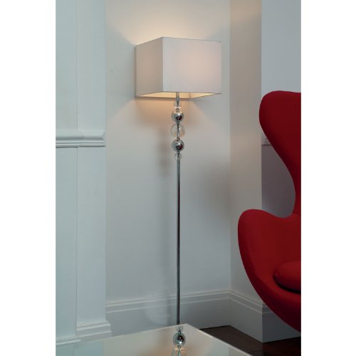 Endon Lighting Greco - Floor Lamp - Chrome & Crystal Spheres, Square Faux Silk White Shade