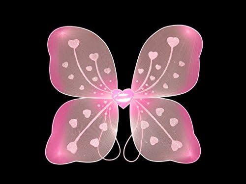 BEAUTIFUL GIRLS CHILDRENS ADULTS GLITTER HEART MESH FAIRY WINGS - HEN PARTY FANCY DRESS (Pink)
