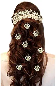 Hair Flare Women Attractive Artificial Rounded Golden and Pearl Wedding Hair Accessories/Hair Pins/Juda Pins for Women and Girls-Combo(1687 & 2145), Pearl