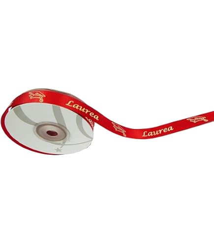 Nastro Di Raso Doppio Faccia Rosso Con Scritta Oro 'LAUREA' – Larghezza 15mm, Lunghezza 25 Metri – PUNTO CASA