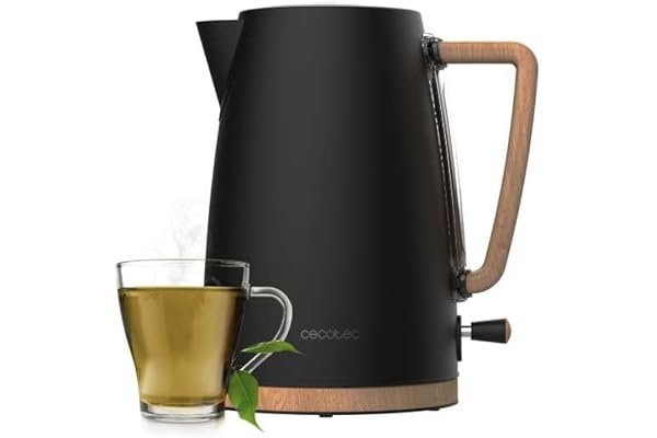 Cecotec Bouilloire Electrique 1,7L ThermoSense 200 Woody. Bouilloire 2200 W, Capacité 1,7 L,Ébullition Rapide, Inox Alimentaire, Filtre Anticalcaire,Arrêt auto, Base Pivotante 360°, Design Effet Bois
