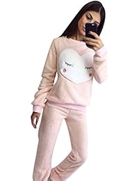 YAANCUN Mujer Otoño E Invierno Más Cachemira Mantener Caliente Conjunto De Pijama Manga Larga