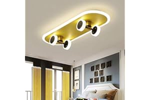 LONCHAN LED Skateboard Deckenleuchte Goldene Kinderzimmer Cartoon Deckenlampe Junge Mädchen Deckenbeleuchtung Modern 32W Acryl Kronleuchter Schlafzimmer Wohnzimmer Kindergarten Beleuchtung Deckenlicht,Dimming