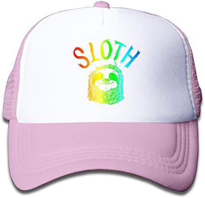 Rainbow Sloth Smiling Sloth Smile Kids Adjustable Mesh Cap Trucker Hats Mesh Trucker Cap Pink -  Pink - 