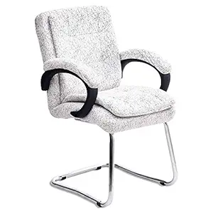 DZYN Furnitures Baxtonn Office Visitor Chair with Arm Rest/Guest Chair/Fabric Chair for Work at Home/Visitor Office Chair/Sturdy Complete Chair with Metal Frame/Waiting Chair (White Suede)